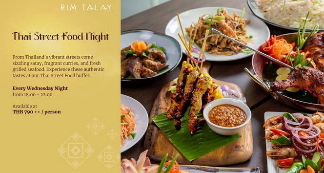 Thailändischer Straßenmarkt für Nachtessen im Rim Talay Restaurant
